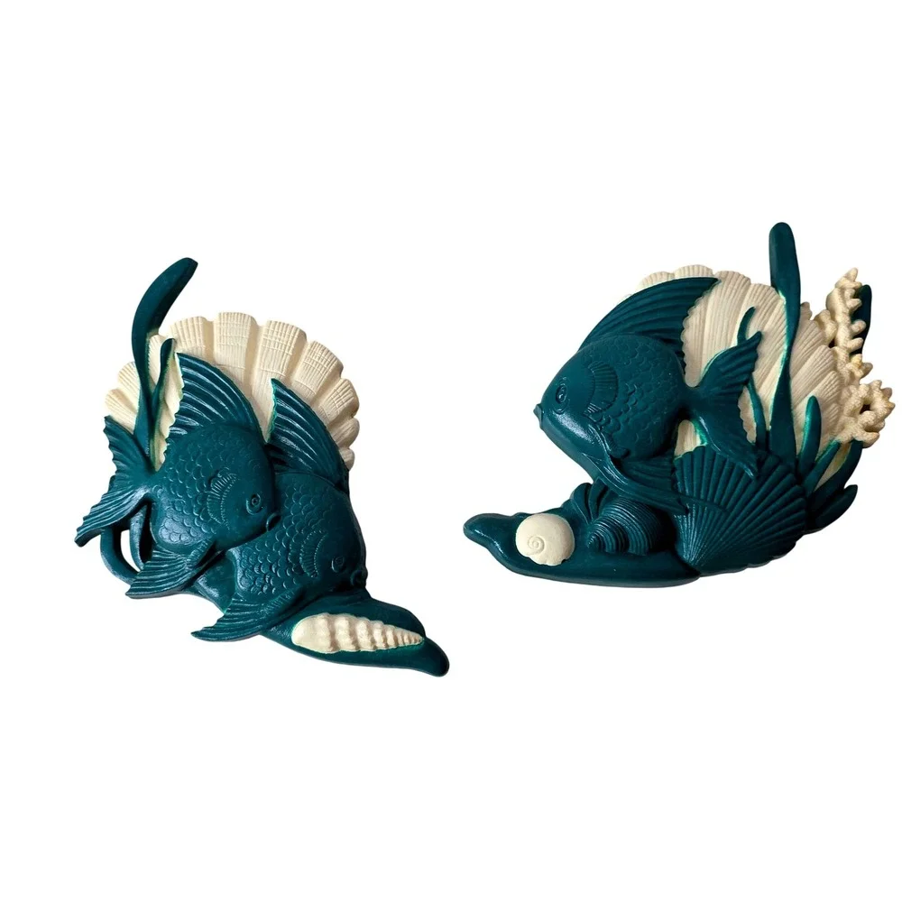 Vtg Burwood Co. Green Fish Wall Decor Shelf Set 1988 2882 2924 Kitsch Coastal